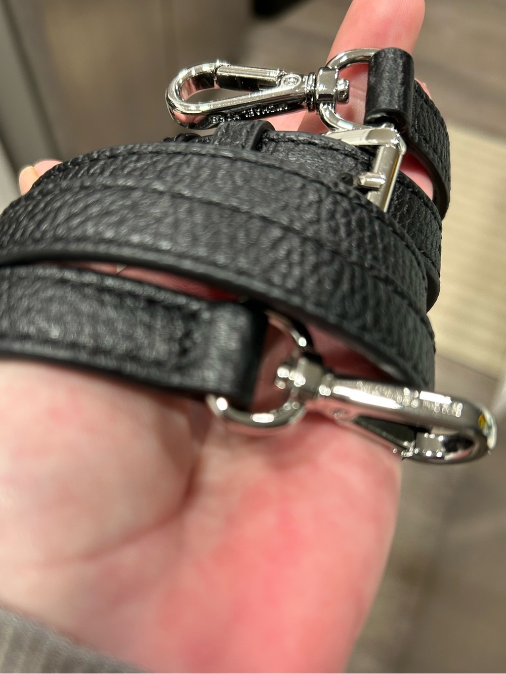 Michael Kors Black Leather Adjustable Crossbody Strap with Silver Hardware